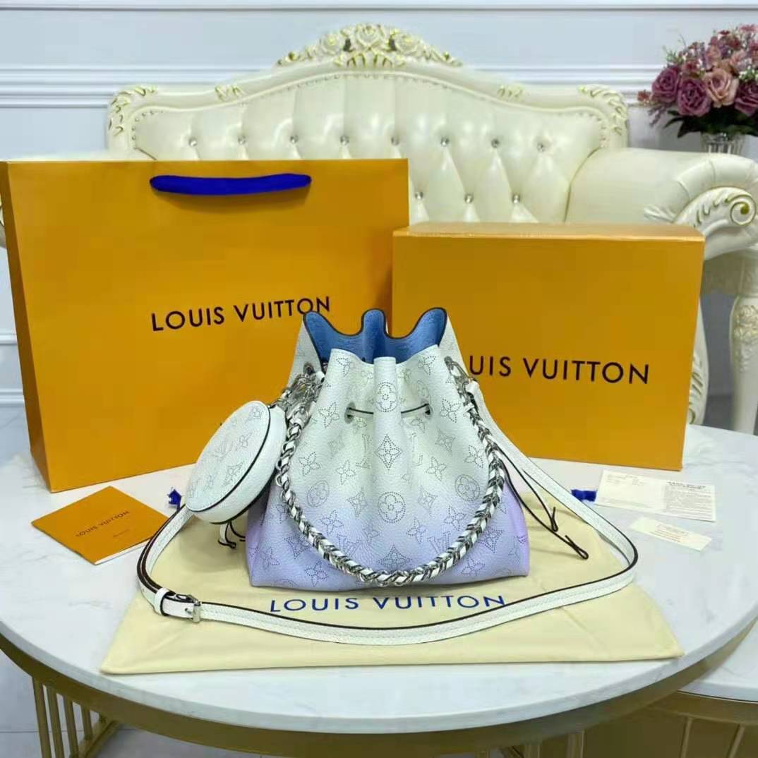 Louis Vuitton LV Women Bella Bucket Bag Gradient Blue Mahina Perforated Calf Leather