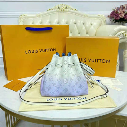 Louis Vuitton LV Women Bella Bucket Bag Gradient Blue Mahina Perforated Calf Leather