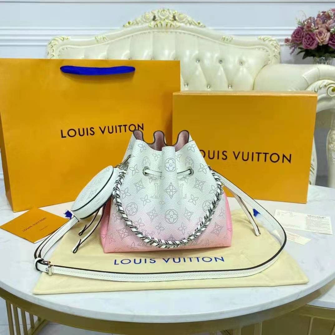 Louis Vuitton LV Women Bella Bucket Bag Gradient Pink Mahina Perforated Calf Leather
