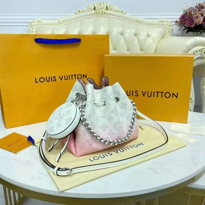 Louis Vuitton LV Women Bella Bucket Bag Gradient Pink Mahina Perforated Calf Leather