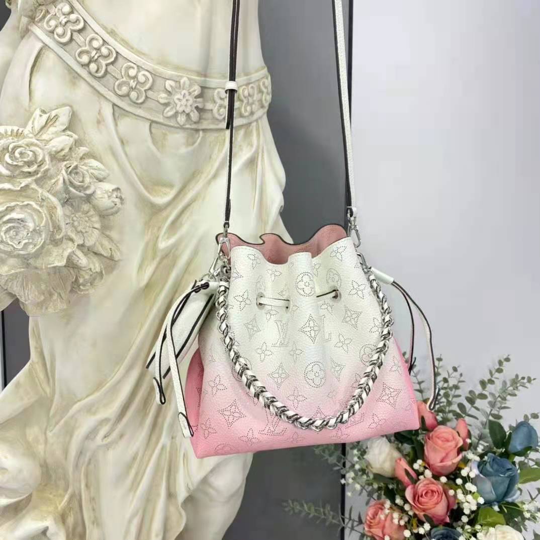 Louis Vuitton LV Women Bella Bucket Bag Gradient Pink Mahina Perforated Calf Leather