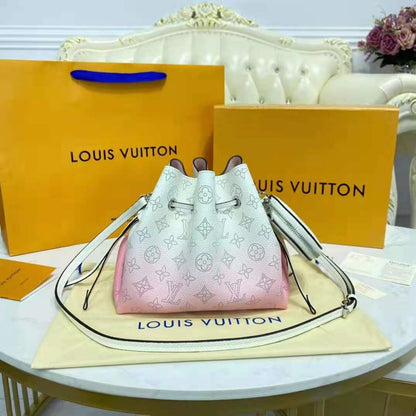Louis Vuitton LV Women Bella Bucket Bag Gradient Pink Mahina Perforated Calf Leather