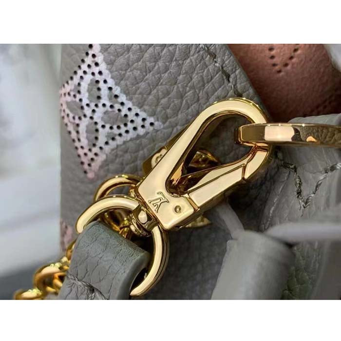 Louis Vuitton LV Women Bella Bucket Bag Gray Mahina Perforated Calfskin Leather Microfiber Lining