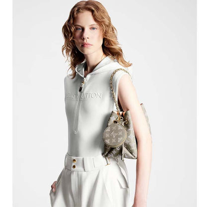 Louis Vuitton LV Women Bella Bucket Bag Gray Mahina Perforated Calfskin Leather Microfiber Lining
