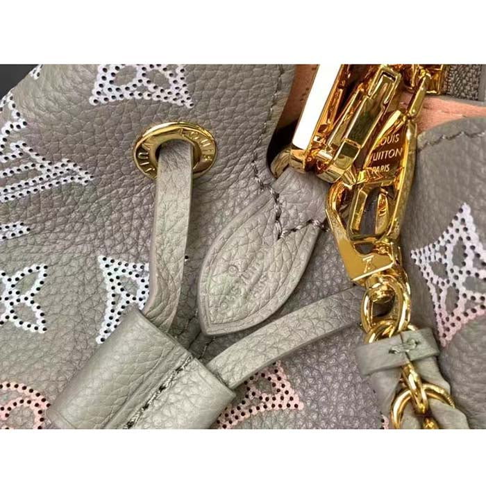 Louis Vuitton LV Women Bella Bucket Bag Gray Mahina Perforated Calfskin Leather Microfiber Lining
