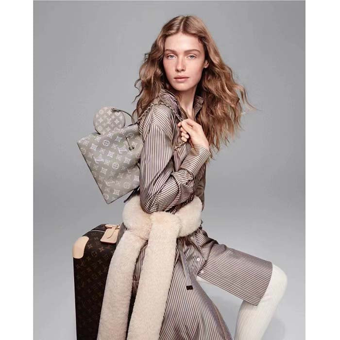 Louis Vuitton LV Women Bella Bucket Bag Gray Mahina Perforated Calfskin Leather Microfiber Lining