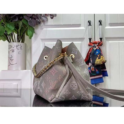 Louis Vuitton LV Women Bella Bucket Bag Gray Mahina Perforated Calfskin Leather Microfiber Lining