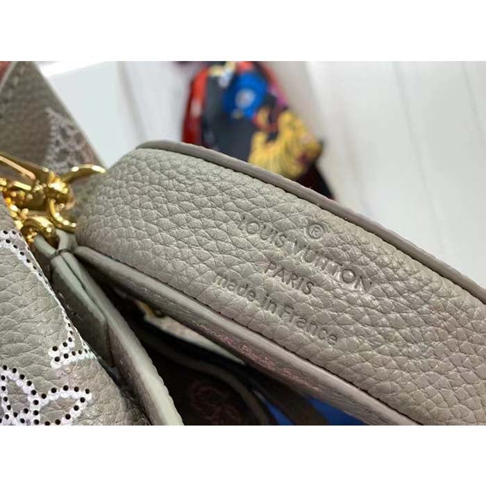 Louis Vuitton LV Women Bella Bucket Bag Gray Mahina Perforated Calfskin Leather Microfiber Lining