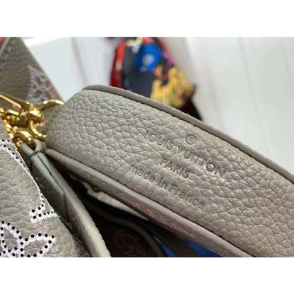 Louis Vuitton LV Women Bella Bucket Bag Gray Mahina Perforated Calfskin Leather Microfiber Lining