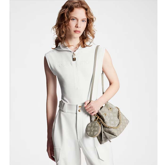 Louis Vuitton LV Women Bella Bucket Bag Gray Mahina Perforated Calfskin Leather Microfiber Lining