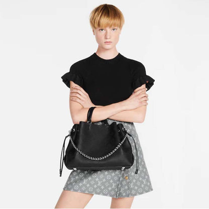 Louis Vuitton LV Women Bella Tote Black Mahina Perforated Calfskin Calf