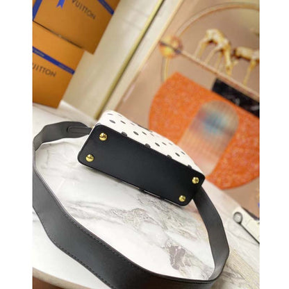 Louis Vuitton LV Women Capucines BB Black White Calfskin Cowhide Leather