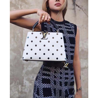 Louis Vuitton LV Women Capucines BB Black White Calfskin Cowhide Leather