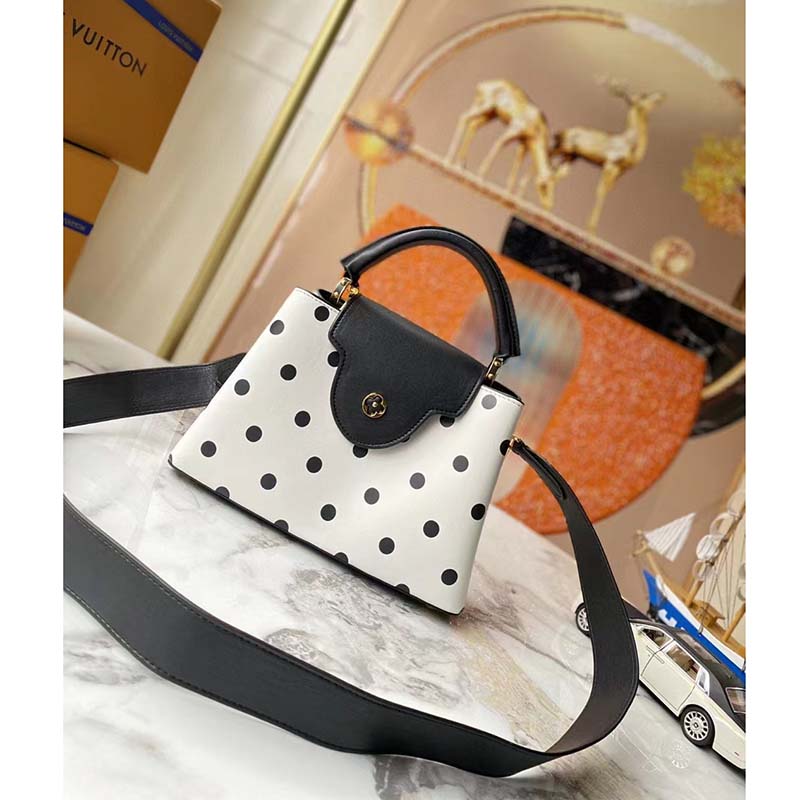 Louis Vuitton LV Women Capucines BB Black White Calfskin Cowhide Leather