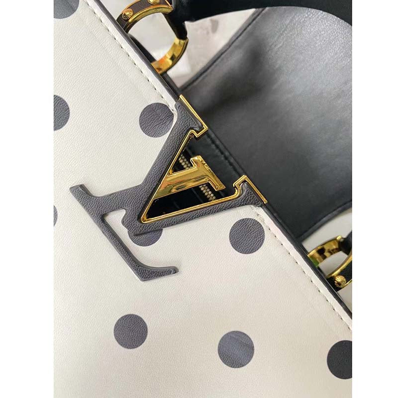 Louis Vuitton LV Women Capucines BB Black White Calfskin Cowhide Leather