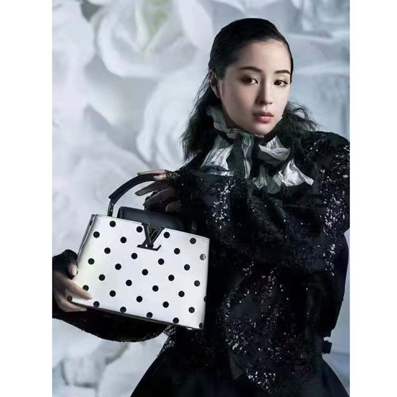 Louis Vuitton LV Women Capucines BB Black White Calfskin Cowhide Leather