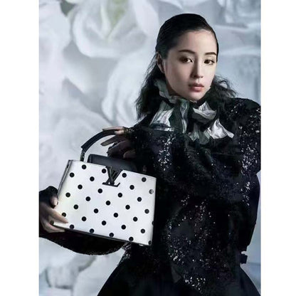 Louis Vuitton LV Women Capucines BB Black White Calfskin Cowhide Leather