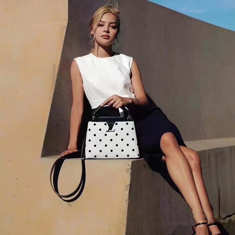 Louis Vuitton LV Women Capucines BB Black White Calfskin Cowhide Leather