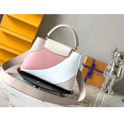 Louis Vuitton LV Women Capucines BB Handbag Beige Taurillon Patent Leather Smooth Calfskin