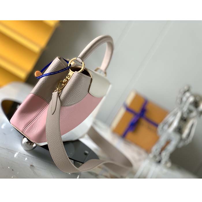 Louis Vuitton LV Women Capucines BB Handbag Beige Taurillon Patent Leather Smooth Calfskin