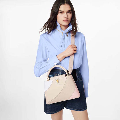 Louis Vuitton LV Women Capucines BB Handbag Beige Taurillon Patent Leather Smooth Calfskin