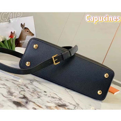 Louis Vuitton LV Women Capucines BB Handbag Black Taurillon Cowhide Leather Gold-Color Hardware