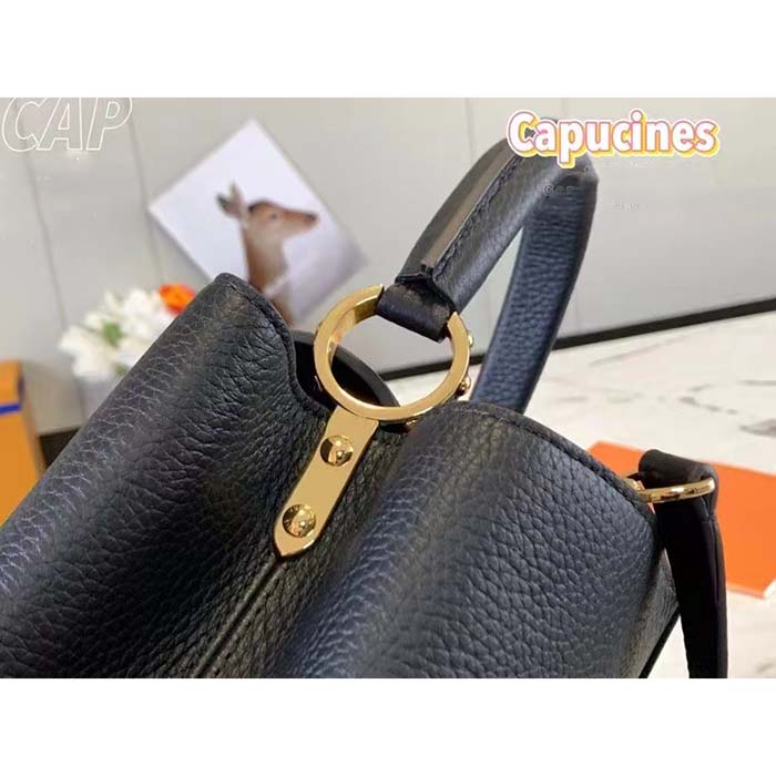 Louis Vuitton LV Women Capucines BB Handbag Black Taurillon Cowhide Leather Gold-Color Hardware