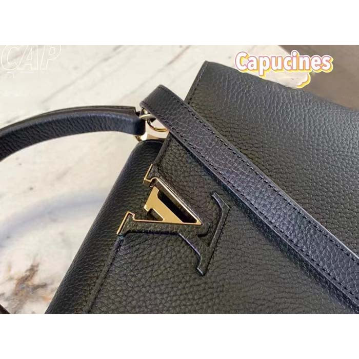 Louis Vuitton LV Women Capucines BB Handbag Black Taurillon Cowhide Leather Gold-Color Hardware