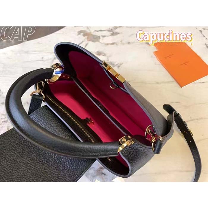 Louis Vuitton LV Women Capucines BB Handbag Black Taurillon Cowhide Leather Gold-Color Hardware