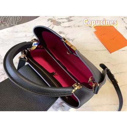 Louis Vuitton LV Women Capucines BB Handbag Black Taurillon Cowhide Leather Gold-Color Hardware