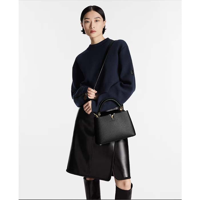 Louis Vuitton LV Women Capucines BB Handbag Black Taurillon Cowhide Leather Gold-Color Hardware