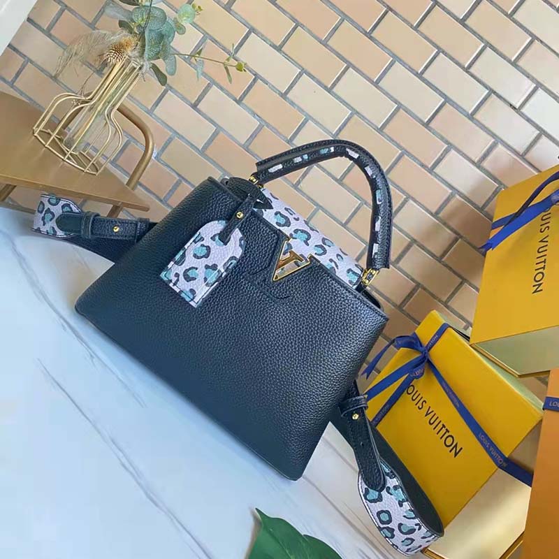 Louis Vuitton LV Women Capucines BB Handbag Black Taurillon Leather