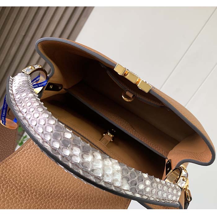 Louis Vuitton LV Women Capucines BB Handbag Brown Taurillon Python Skin Leather