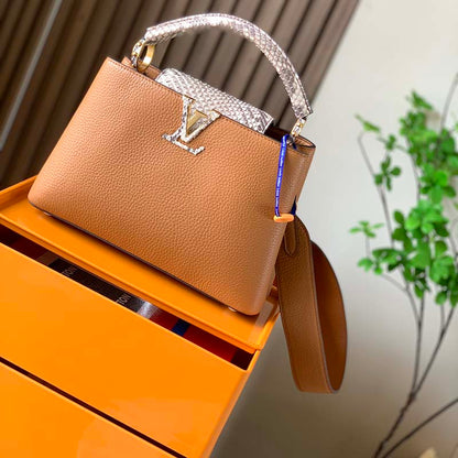 Louis Vuitton LV Women Capucines BB Handbag Brown Taurillon Python Skin Leather