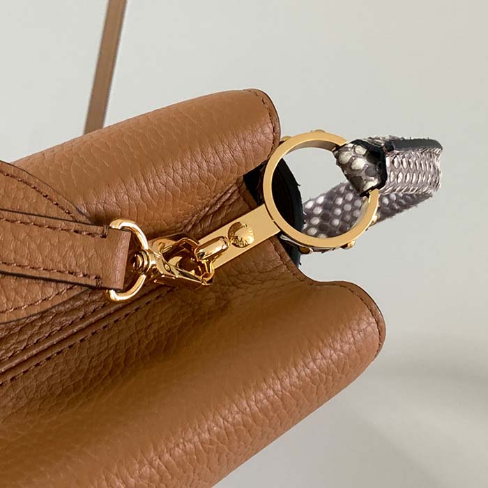 Louis Vuitton LV Women Capucines BB Handbag Brown Taurillon Python Skin Leather