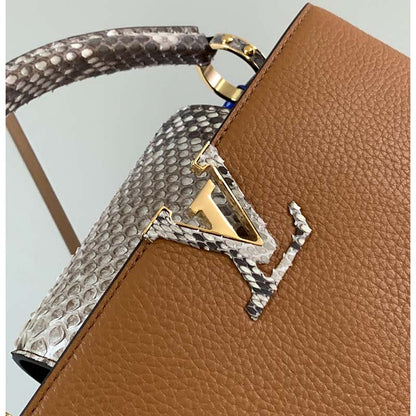 Louis Vuitton LV Women Capucines BB Handbag Brown Taurillon Python Skin Leather