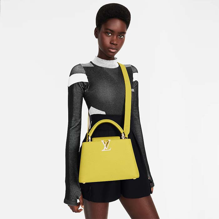 Louis Vuitton LV Women Capucines BB Handbag Cedrat Yellow Crème Nacré Taurillon Leather