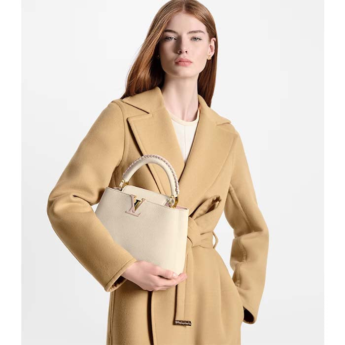 Louis Vuitton LV Women Capucines BB Handbag Cream Beige Pearly Pink Taurillon Cowhide Leather