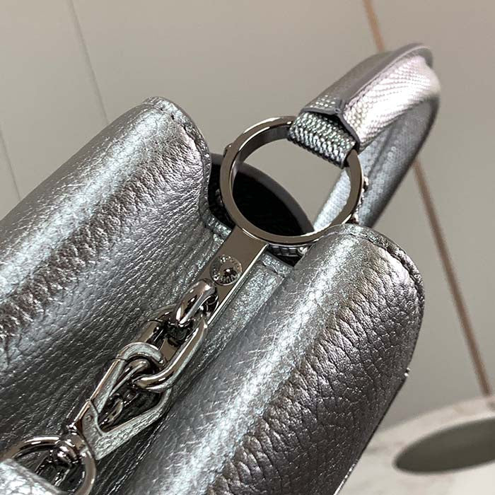 Louis Vuitton LV Women Capucines BB Handbag Etain Metallic Gray Taurillon Leather
