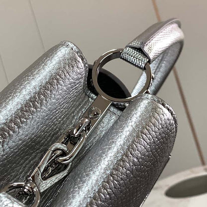 Louis Vuitton LV Women Capucines BB Handbag Etain Metallic Gray Taurillon Leather