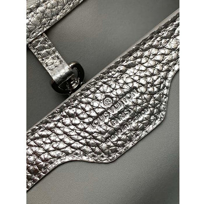 Louis Vuitton LV Women Capucines BB Handbag Etain Metallic Gray Taurillon Leather