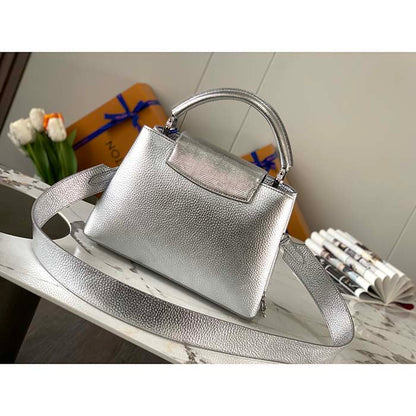 Louis Vuitton LV Women Capucines BB Handbag Etain Metallic Gray Taurillon Leather