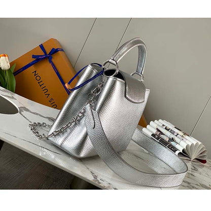 Louis Vuitton LV Women Capucines BB Handbag Etain Metallic Gray Taurillon Leather