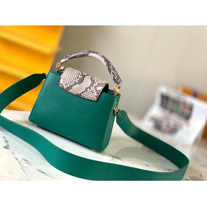 Louis Vuitton LV Women Capucines Mini Handbag Emeraude Green Taurillon Leather Python Skin