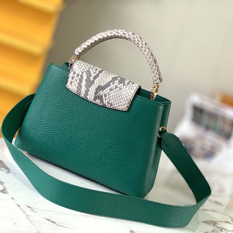 Louis Vuitton LV Women Capucines BB Handbag Green Taurillon Python Skin Leather