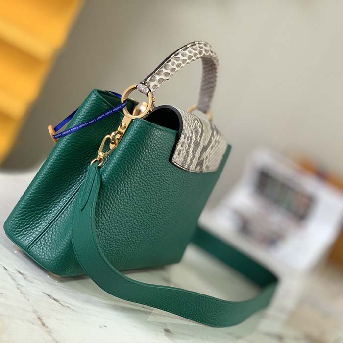 Louis Vuitton LV Women Capucines BB Handbag Green Taurillon Python Skin Leather