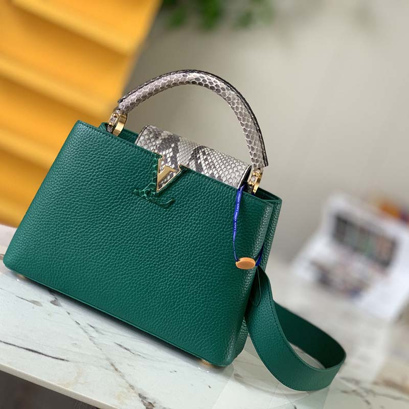 Louis Vuitton LV Women Capucines BB Handbag Green Taurillon Python Skin Leather