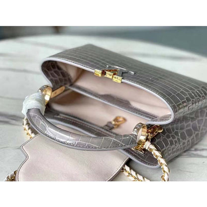 Louis Vuitton LV Women Capucines BB Handbag Grey Crocodilian Leather