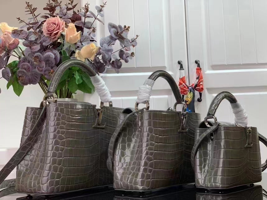 Louis Vuitton LV Women Capucines BB Handbag Grey Crocodilien Brillant Savoir Faire