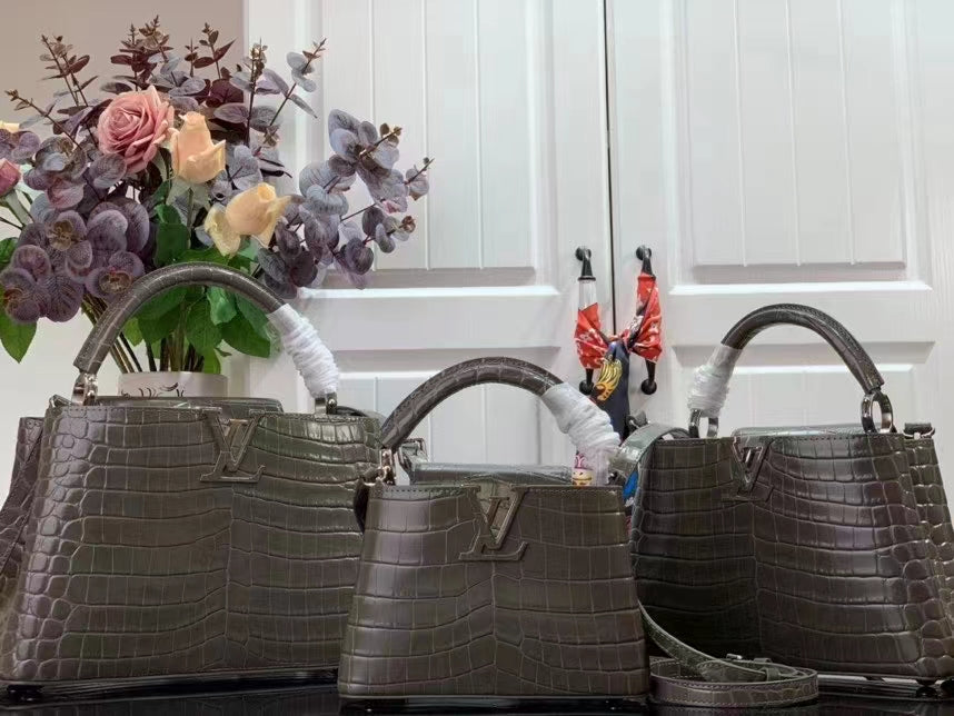 Louis Vuitton LV Women Capucines BB Handbag Grey Crocodilien Brillant Savoir Faire